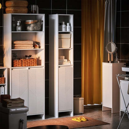 Armoire de salle de bain haute SoBuy avec panier à linge, meuble de rangement autoportant à 3 étagères BZR158-W