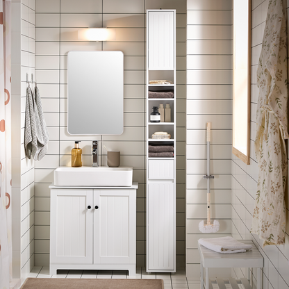 Armoire de salle de bain haute SoBuy, meuble de rangement pour salle de bain BZR160-W
