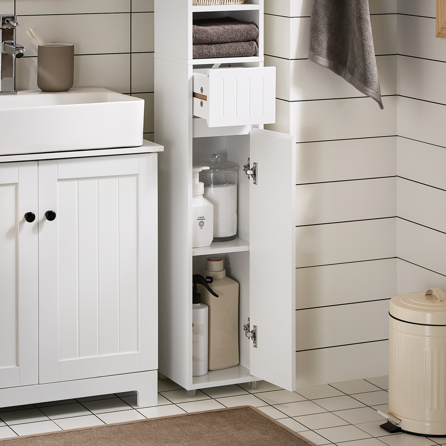 Armoire de salle de bain haute SoBuy, meuble de rangement pour salle de bain BZR160-W