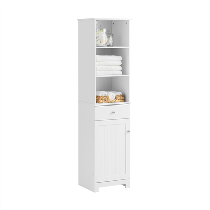 SoBuy BZR17-W, Meuble de rangement de salle de bain haut blanc avec 3 étagères, 1 tiroir et 1 placard, 40 x 35 x 161 cm