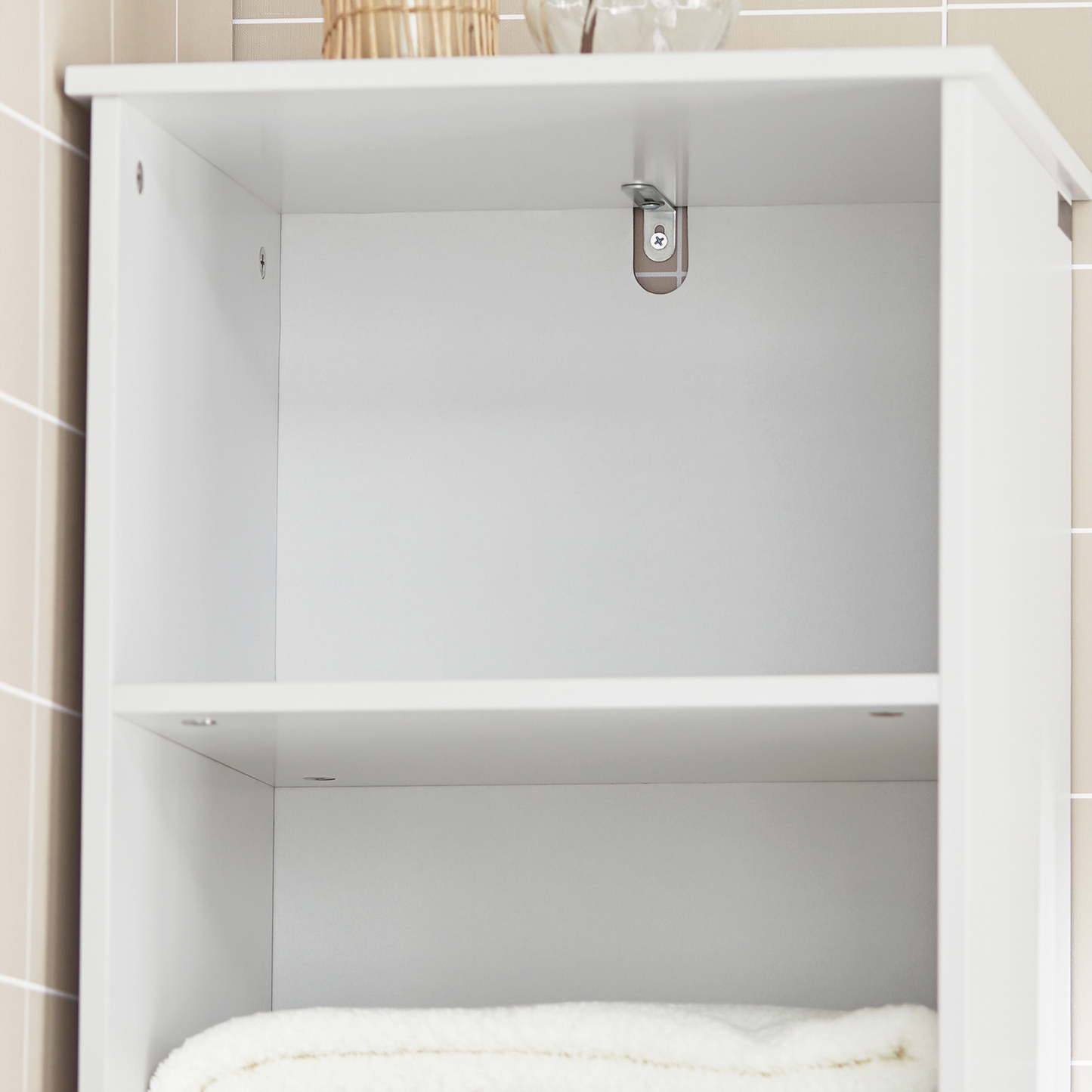 SoBuy BZR17-W, Meuble de rangement de salle de bain haut blanc avec 3 étagères, 1 tiroir et 1 placard, 40 x 35 x 161 cm