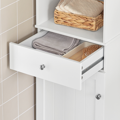 SoBuy BZR17-W, Meuble de rangement de salle de bain haut blanc avec 3 étagères, 1 tiroir et 1 placard, 40 x 35 x 161 cm
