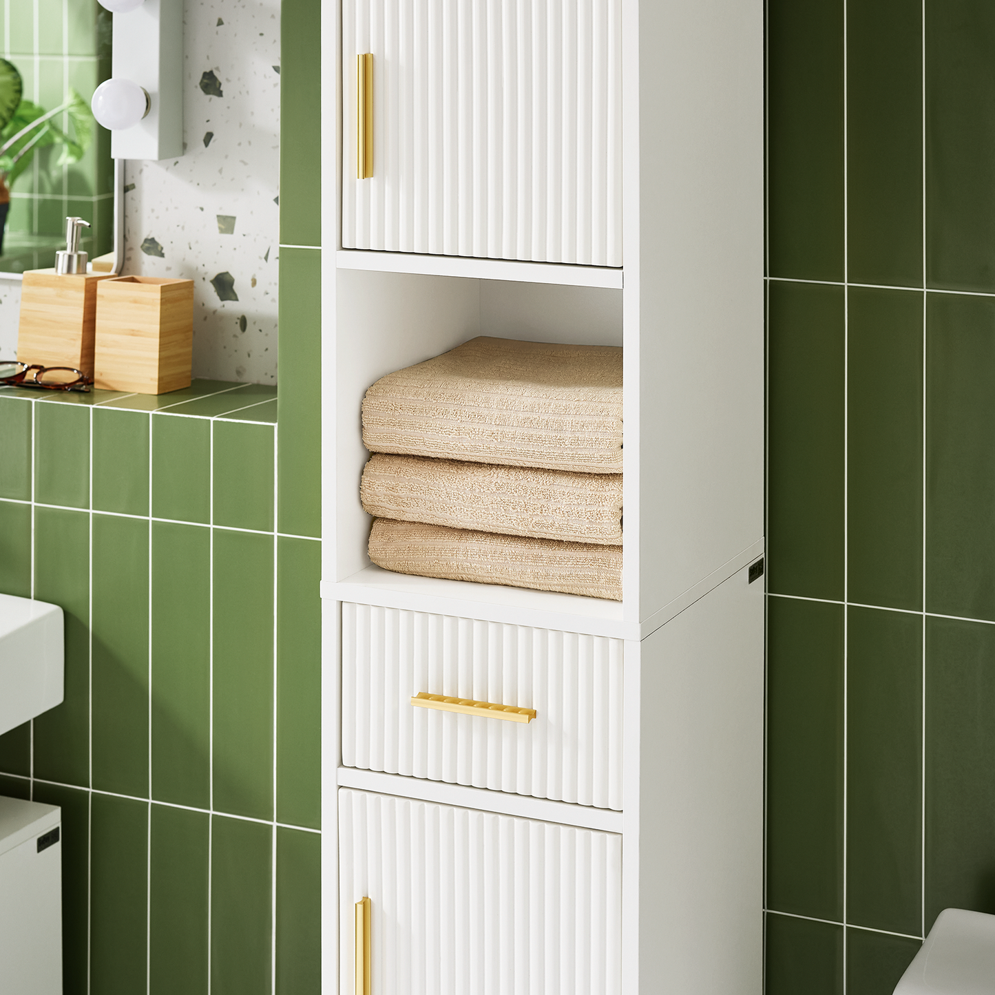 Armoire de salle de bain haute SoBuy, meuble de rangement pour salle de bain BZR181-W