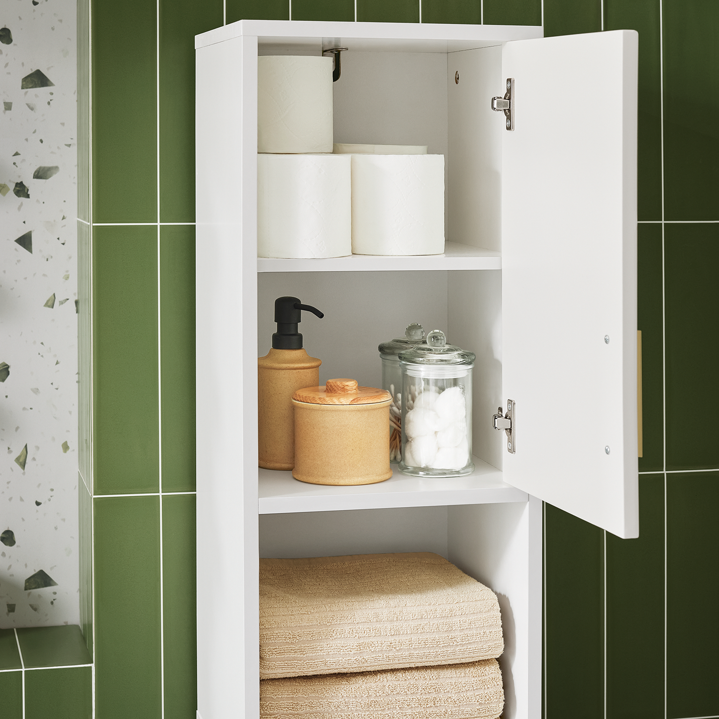 Armoire de salle de bain haute SoBuy, meuble de rangement pour salle de bain BZR181-W