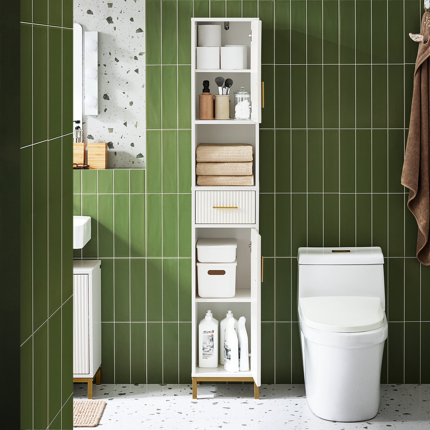 Armoire de salle de bain haute SoBuy, meuble de rangement pour salle de bain BZR181-W