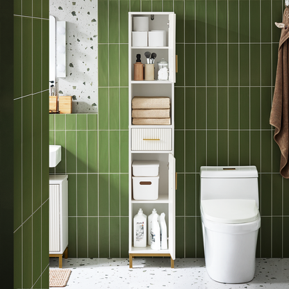 Armoire de salle de bain haute SoBuy, meuble de rangement pour salle de bain BZR181-W