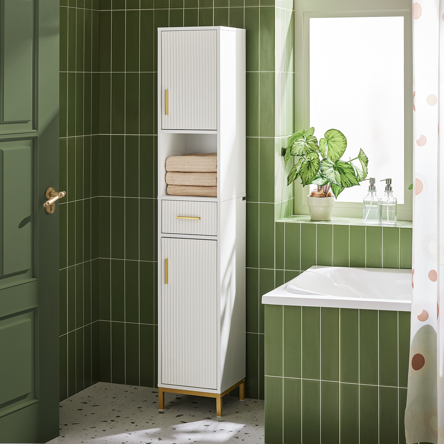 Armoire de salle de bain haute SoBuy, meuble de rangement pour salle de bain BZR181-W