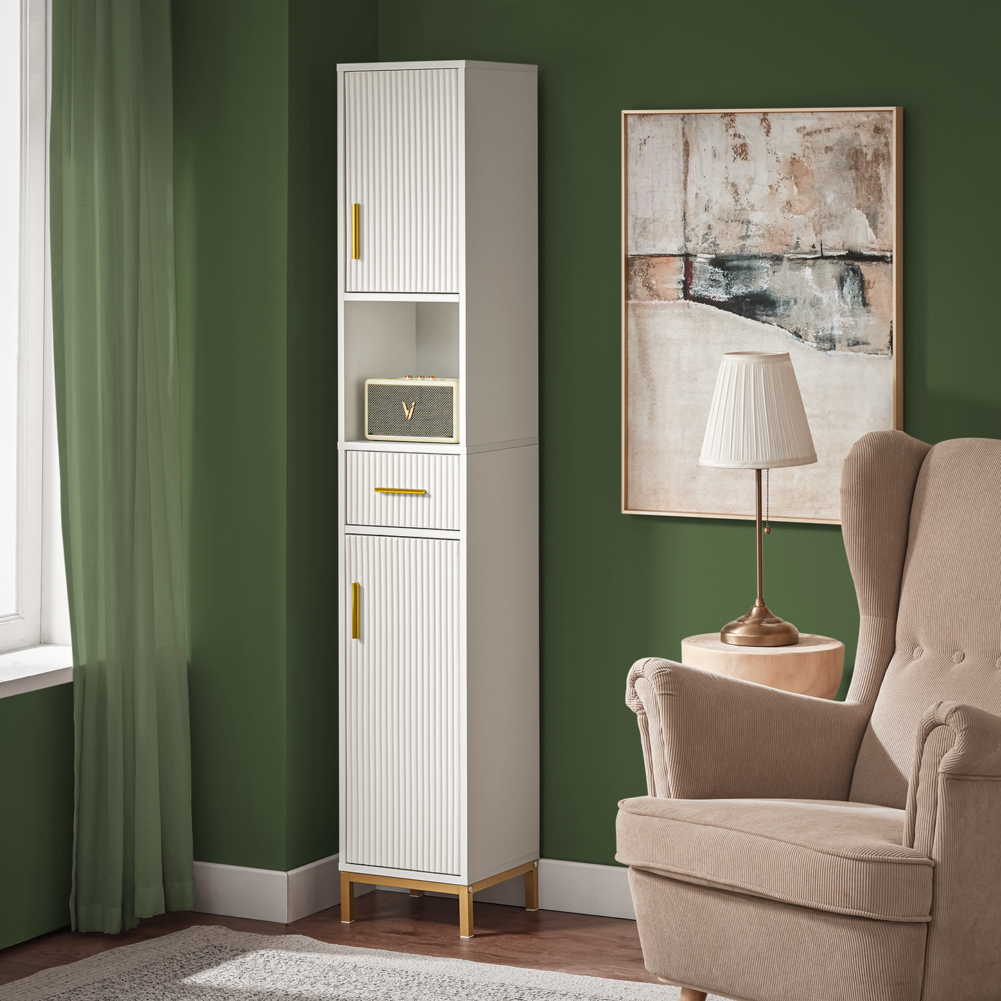 Armoire de salle de bain haute SoBuy, meuble de rangement pour salle de bain BZR181-W
