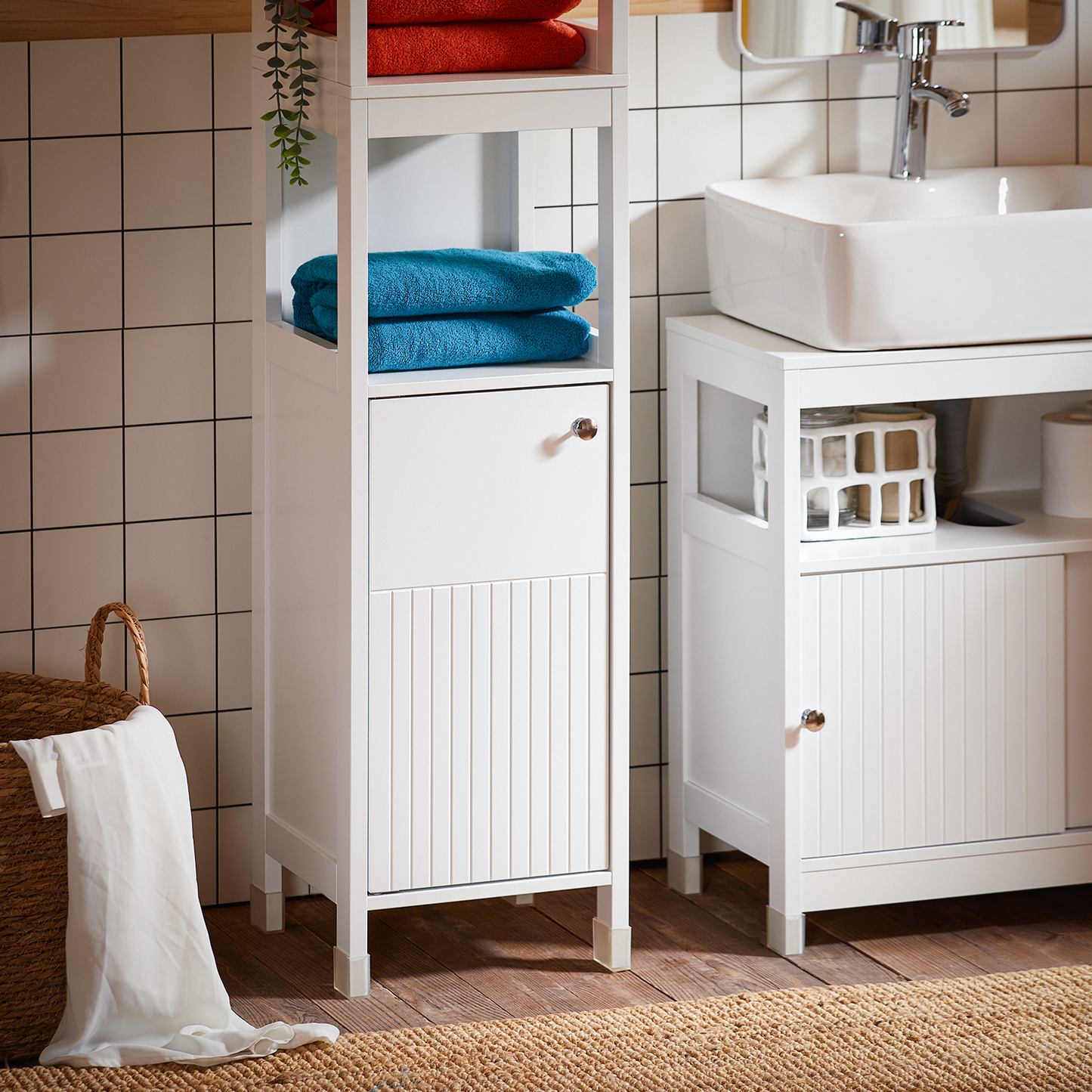 Armoire de salle de bain haute SoBuy, meuble de rangement à 3 étagères BZR187-W