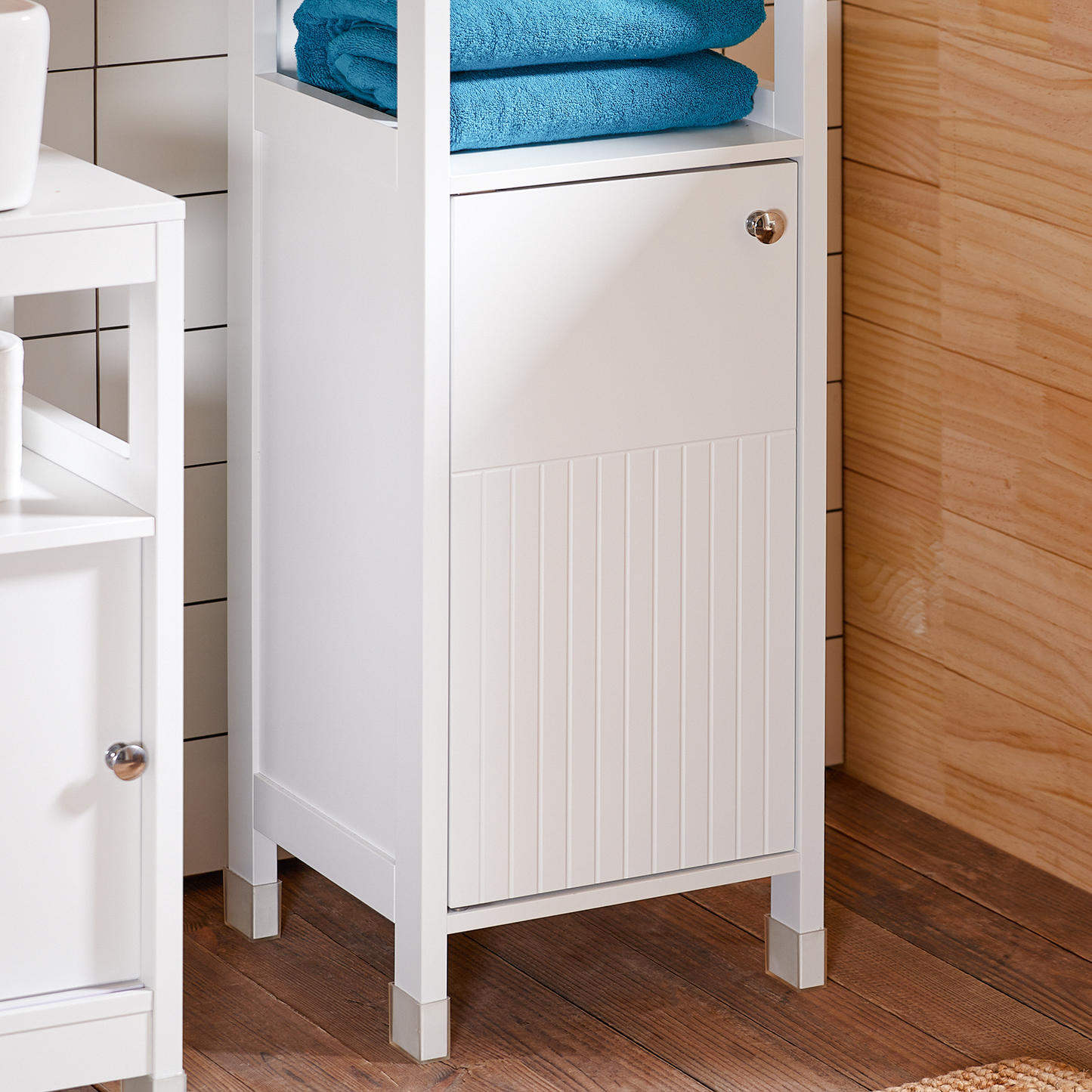 Armoire de salle de bain haute SoBuy, meuble de rangement à 3 étagères BZR187-W