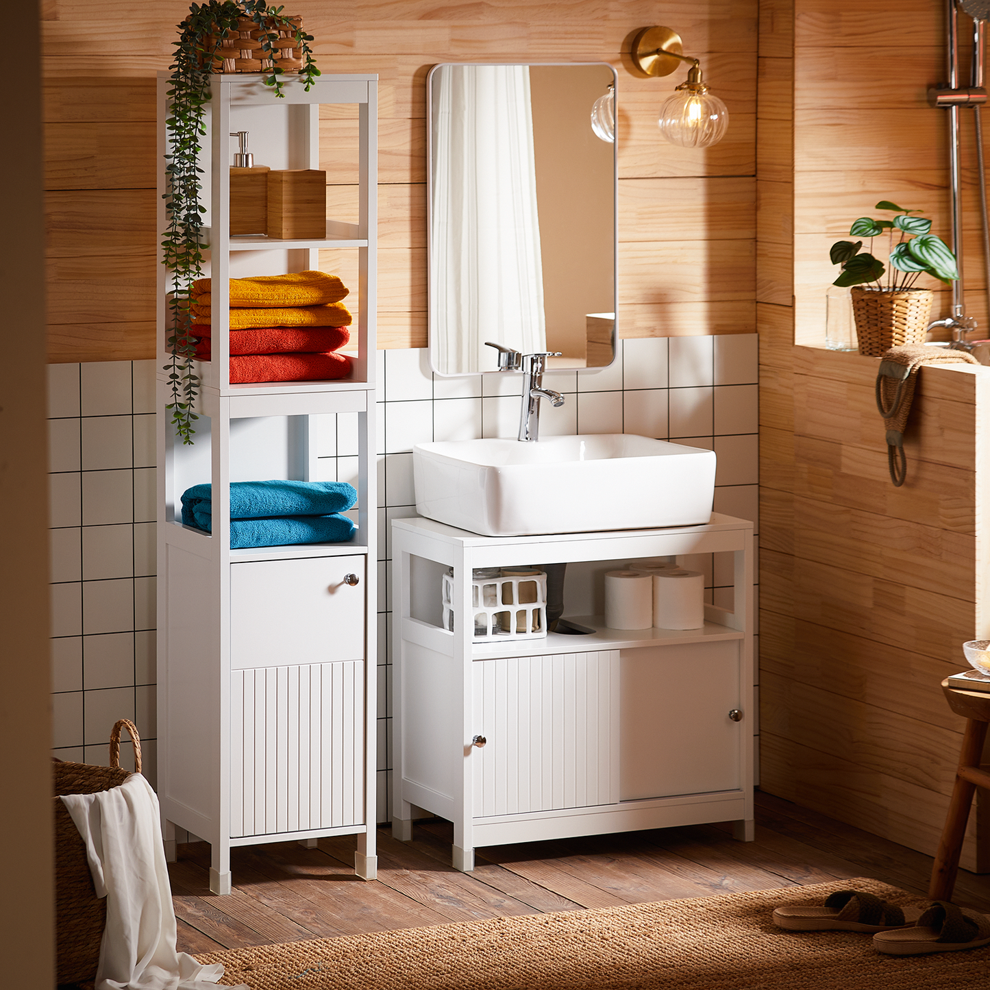 Armoire de salle de bain haute SoBuy, meuble de rangement à 3 étagères BZR187-W