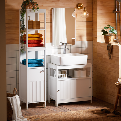 Armoire de salle de bain haute SoBuy, meuble de rangement à 3 étagères BZR187-W