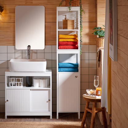 Armoire de salle de bain haute SoBuy, meuble de rangement à 3 étagères BZR187-W