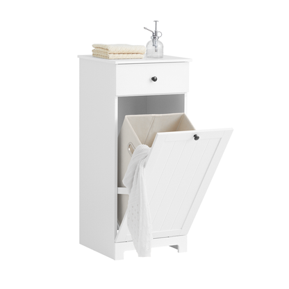 SoBuy Panier à linge blanc pour salle de bain, meuble de rangement avec tiroir, BZR21-W