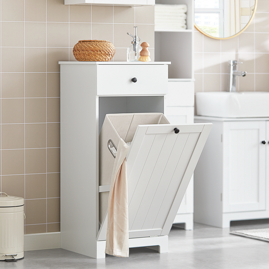 SoBuy Panier à linge blanc pour salle de bain, meuble de rangement avec tiroir, BZR21-W