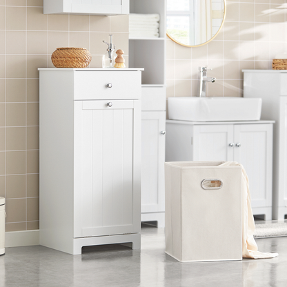 SoBuy Panier à linge blanc pour salle de bain, meuble de rangement avec tiroir, BZR21-W