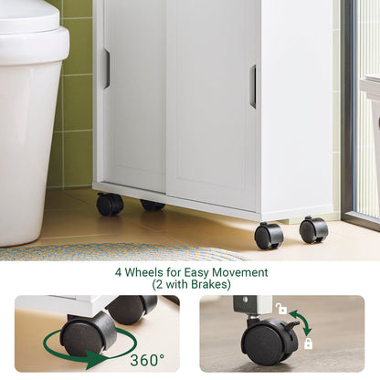 Meuble de salle de bain SoBuy avec étagère de rangement sur roulettes et armoire à papier toilette BZR31-W