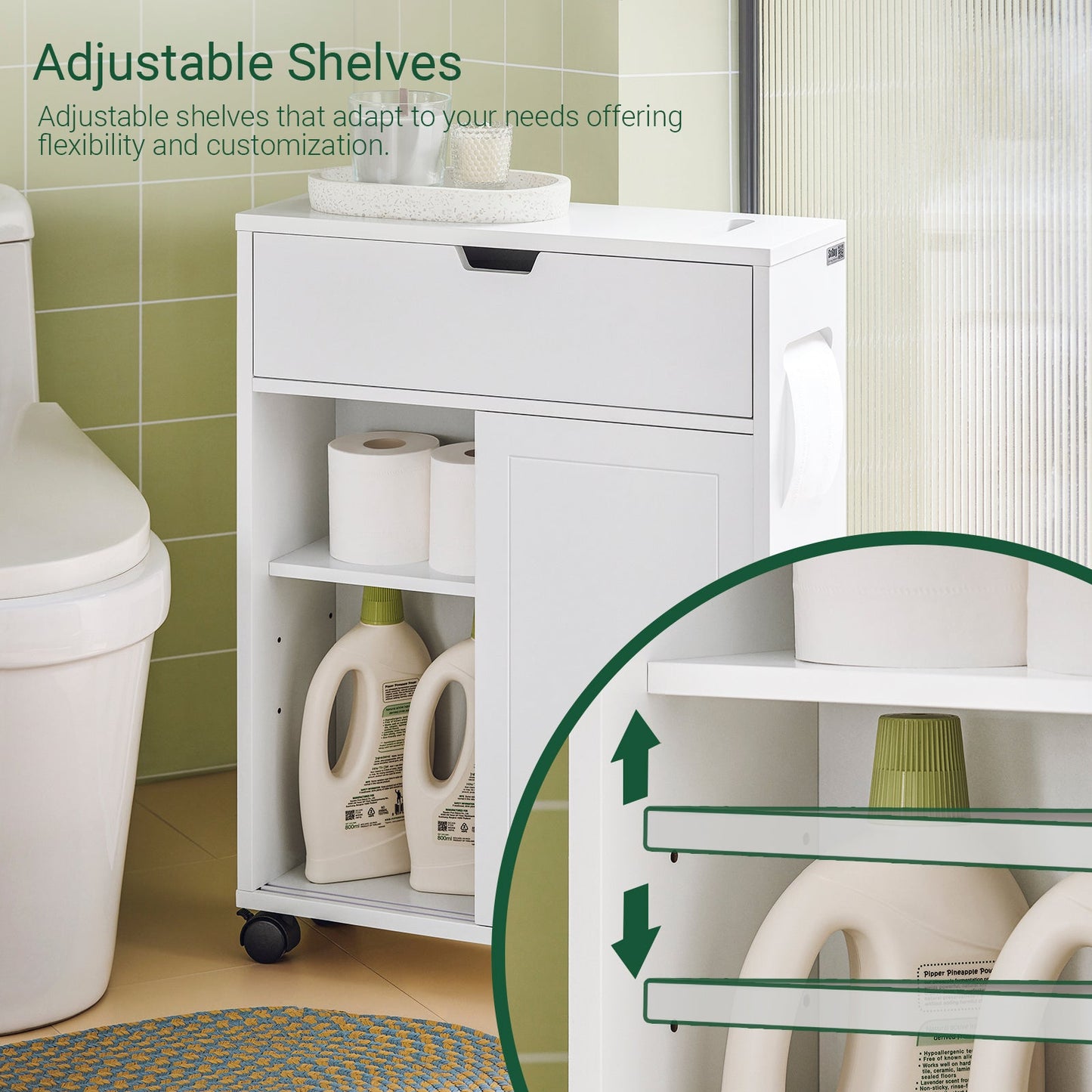 Meuble de salle de bain SoBuy avec étagère de rangement sur roulettes et armoire à papier toilette BZR31-W