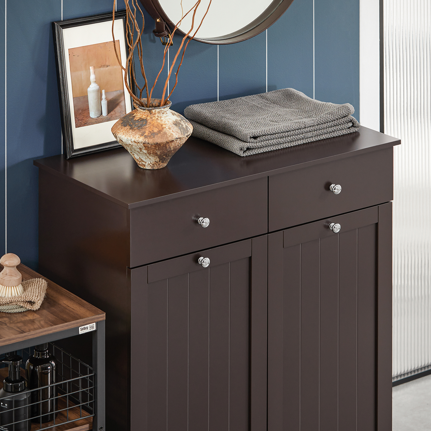 Armoire à linge SoBuy à 2 tiroirs et 2 portes avec paniers à linge BZR33-BR