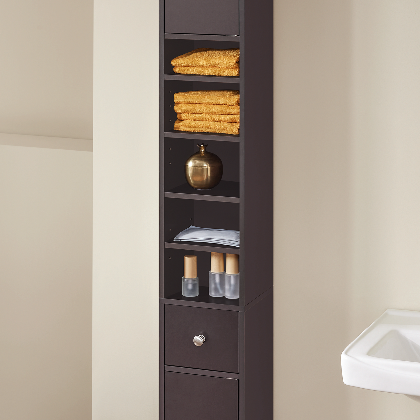 Armoire de salle de bain haute SoBuy, meuble de rangement pour salle de bain BZR34-BR
