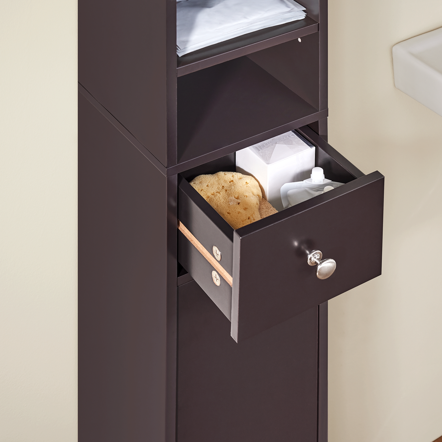 Armoire de salle de bain haute SoBuy, meuble de rangement pour salle de bain BZR34-BR