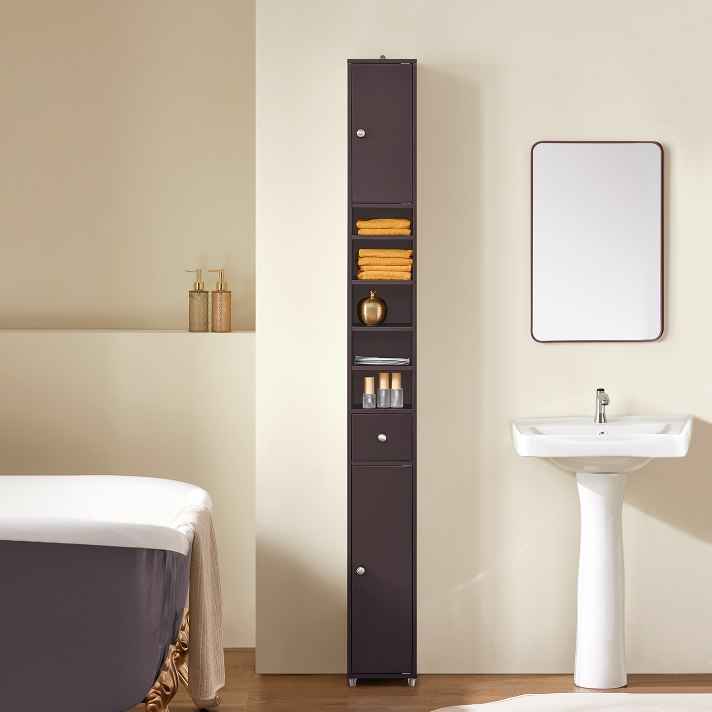 Armoire de salle de bain haute SoBuy, meuble de rangement pour salle de bain BZR34-BR