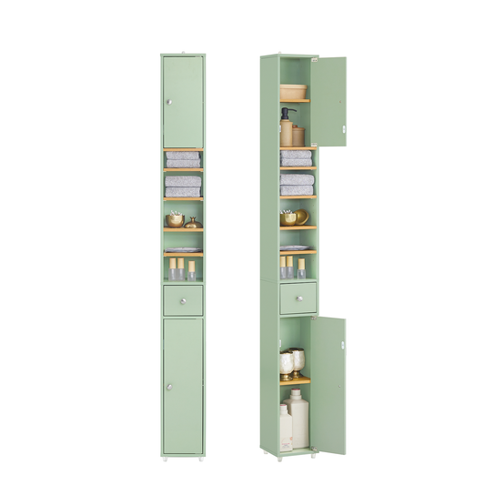 Armoire de salle de bain haute SoBuy avec 1 tiroir, 2 portes et étagères réglables - Meuble de rangement au sol BZR34-GR