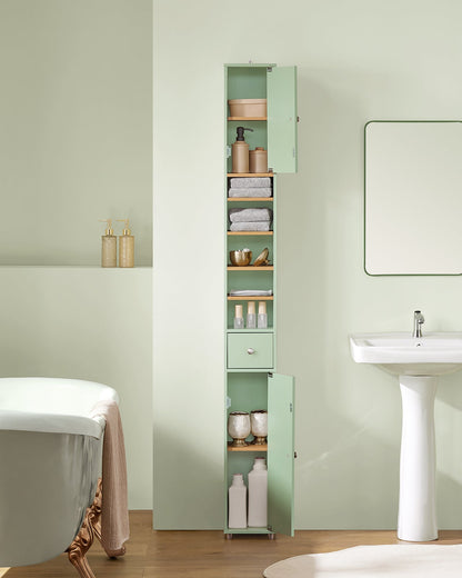 Armoire de salle de bain haute SoBuy avec 1 tiroir, 2 portes et étagères réglables - Meuble de rangement au sol BZR34-GR