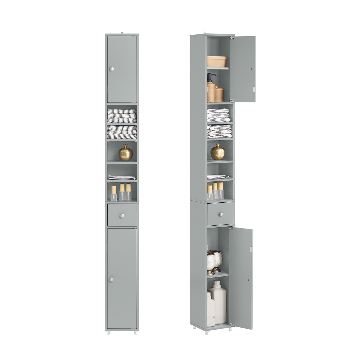 SoBuy BZR34-HG, Meuble de salle de bain gris, étagère, armoire haute, 20 x 20 x 180 cm