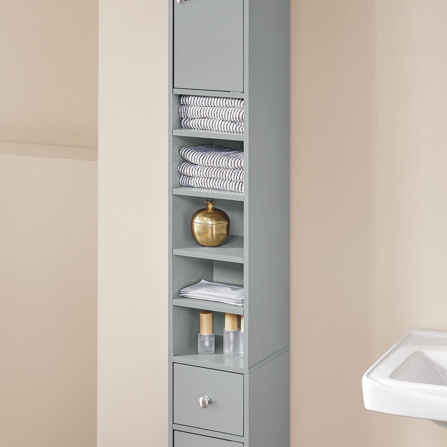 SoBuy BZR34-HG, Meuble de salle de bain gris, étagère, armoire haute, 20 x 20 x 180 cm