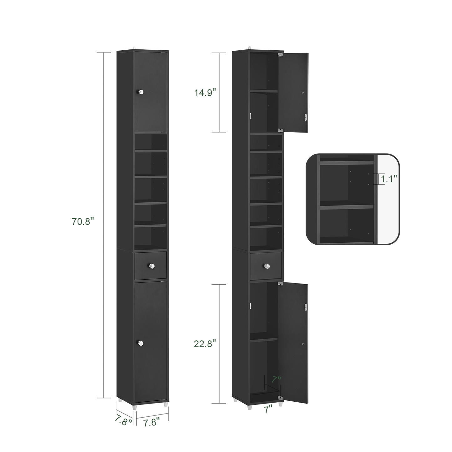 SoBuy BZR34-SCH, Meuble de salle de bain noir, étagère, armoire haute, 20 x 20 x 180 cm