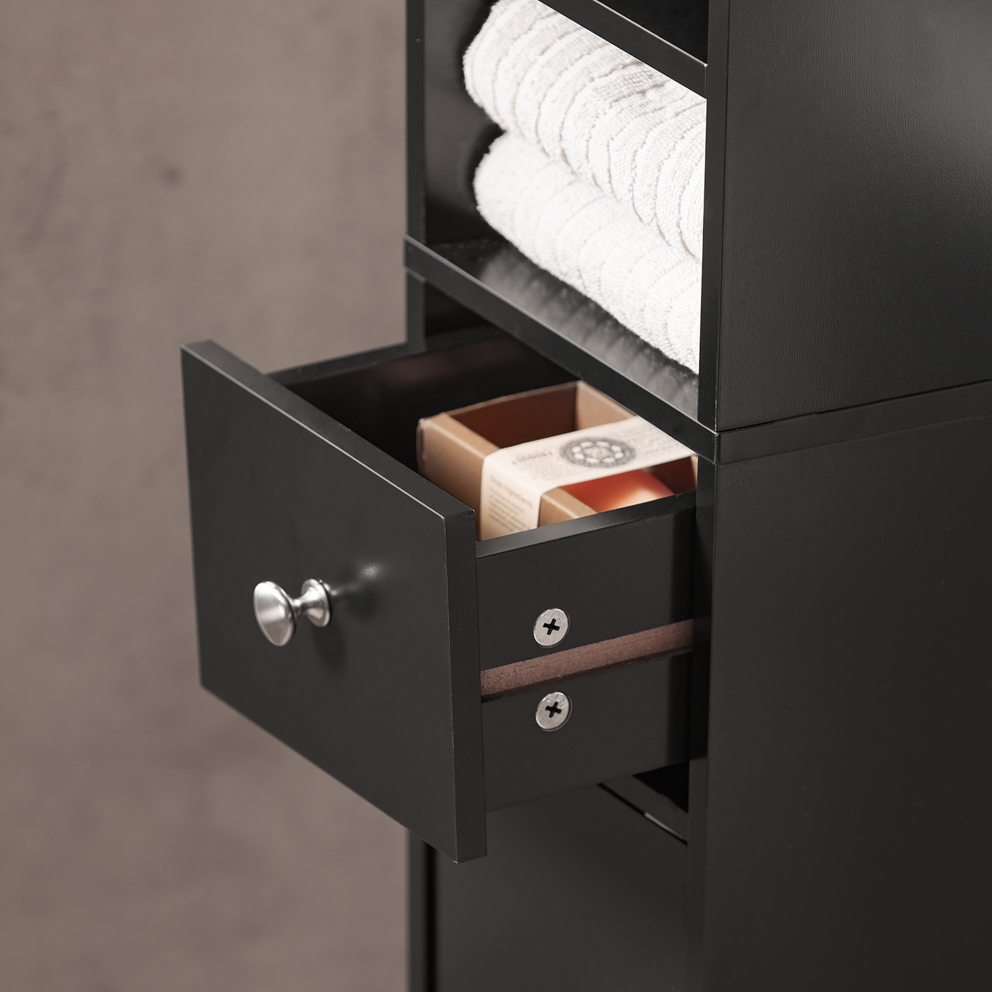 SoBuy BZR34-SCH, Meuble de salle de bain noir, étagère, armoire haute, 20 x 20 x 180 cm