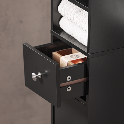 SoBuy BZR34-SCH, Meuble de salle de bain noir, étagère, armoire haute, 20 x 20 x 180 cm