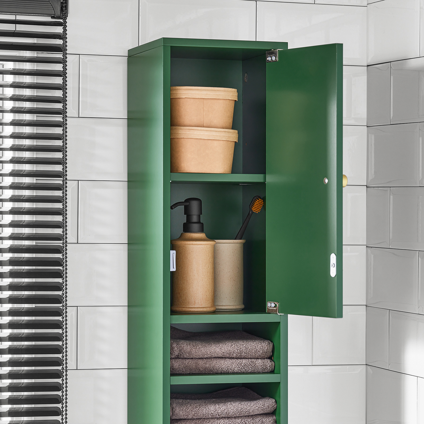 Armoire de salle de bain haute SoBuy avec 1 tiroir, 2 portes et étagères réglables - Meuble de rangement au sol BZR34-SY