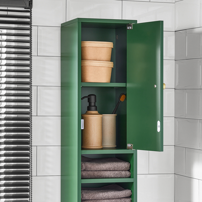 Armoire de salle de bain haute SoBuy avec 1 tiroir, 2 portes et étagères réglables - Meuble de rangement au sol BZR34-SY