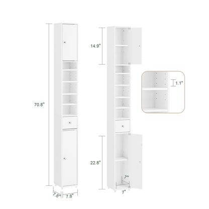SoBuy BZR34-W, Meuble de salle de bain blanc, étagère de salle de bain, armoire haute de salle de bain, 20 x 20 x 180 cm