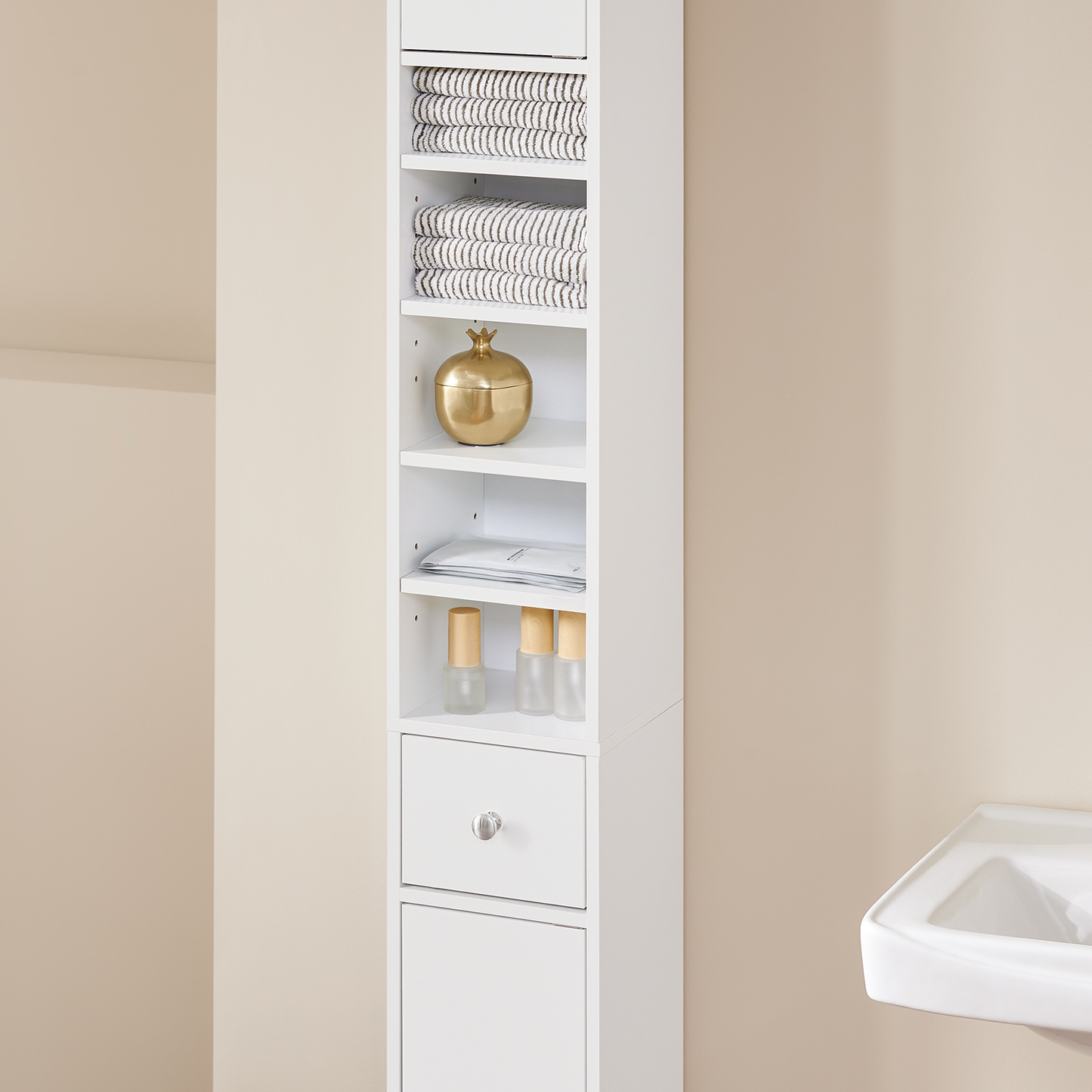 SoBuy BZR34-W, Meuble de salle de bain blanc, étagère de salle de bain, armoire haute de salle de bain, 20 x 20 x 180 cm