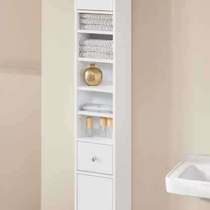 SoBuy BZR34-W, Meuble de salle de bain blanc, étagère de salle de bain, armoire haute de salle de bain, 20 x 20 x 180 cm