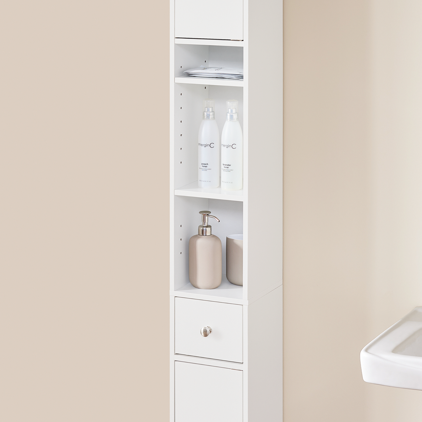 SoBuy BZR34-W, Meuble de salle de bain blanc, étagère de salle de bain, armoire haute de salle de bain, 20 x 20 x 180 cm