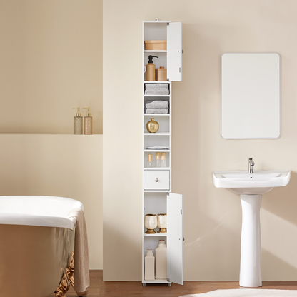 SoBuy BZR34-W, Meuble de salle de bain blanc, étagère de salle de bain, armoire haute de salle de bain, 20 x 20 x 180 cm