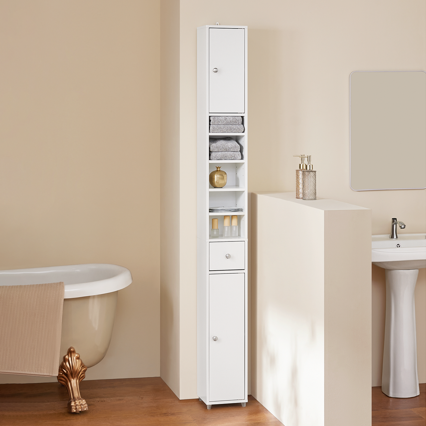 SoBuy BZR34-W, Meuble de salle de bain blanc, étagère de salle de bain, armoire haute de salle de bain, 20 x 20 x 180 cm