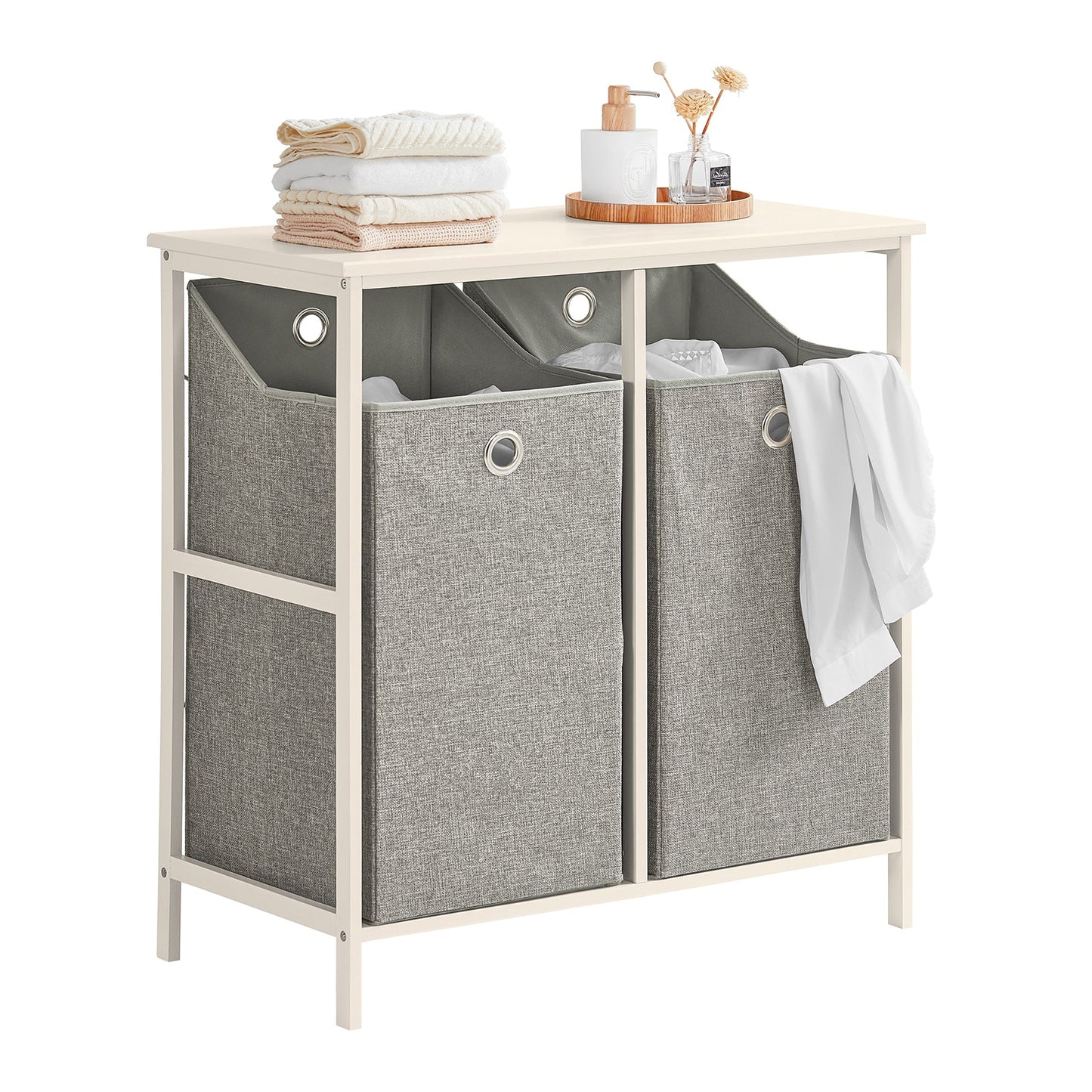 Armoire à linge SoBuy BZR57-W avec 2 paniers à linge amovibles et étagère de rangement pour salle de bain.