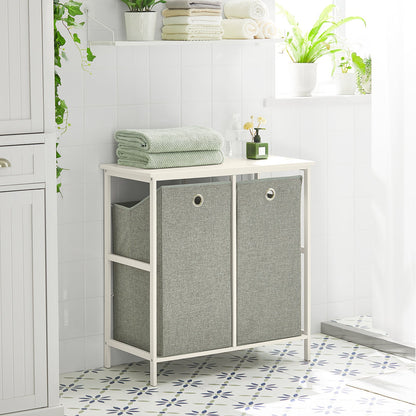 Armoire à linge SoBuy BZR57-W avec 2 paniers à linge amovibles et étagère de rangement pour salle de bain.