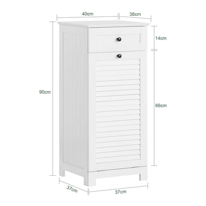 SoBuy BZR73-W, Meuble de rangement pour salle de bain avec tiroir et panier à linge, Meuble buanderie blanc