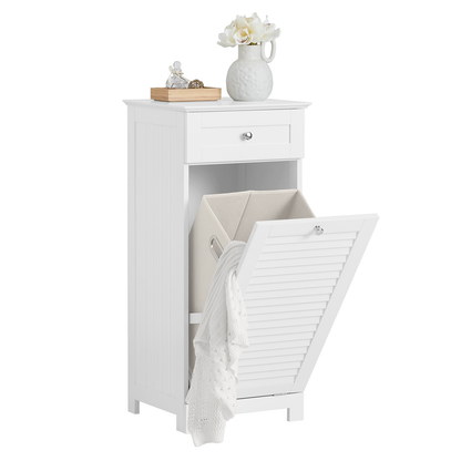 SoBuy BZR73-W, Meuble de rangement pour salle de bain avec tiroir et panier à linge, Meuble buanderie blanc