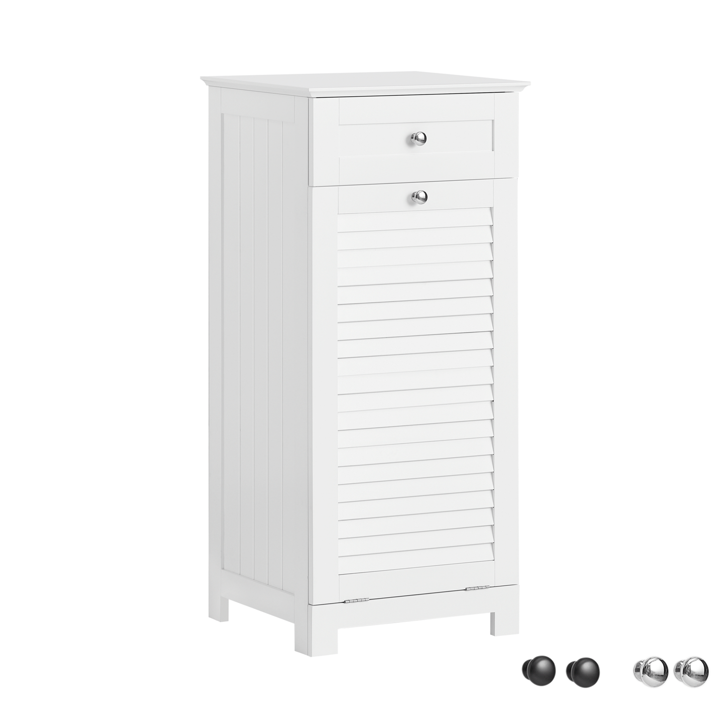 SoBuy BZR73-W, Meuble de rangement pour salle de bain avec tiroir et panier à linge, Meuble buanderie blanc