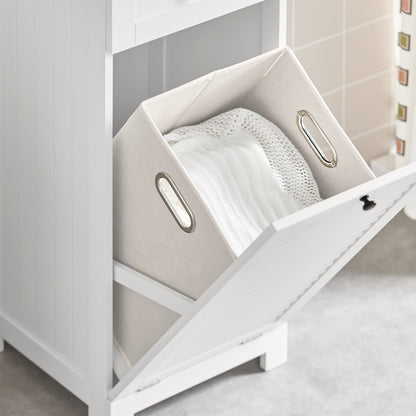 SoBuy BZR73-W, Meuble de rangement pour salle de bain avec tiroir et panier à linge, Meuble buanderie blanc