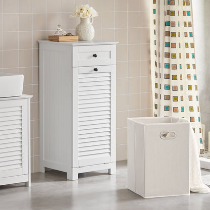 SoBuy BZR73-W, Meuble de rangement pour salle de bain avec tiroir et panier à linge, Meuble buanderie blanc