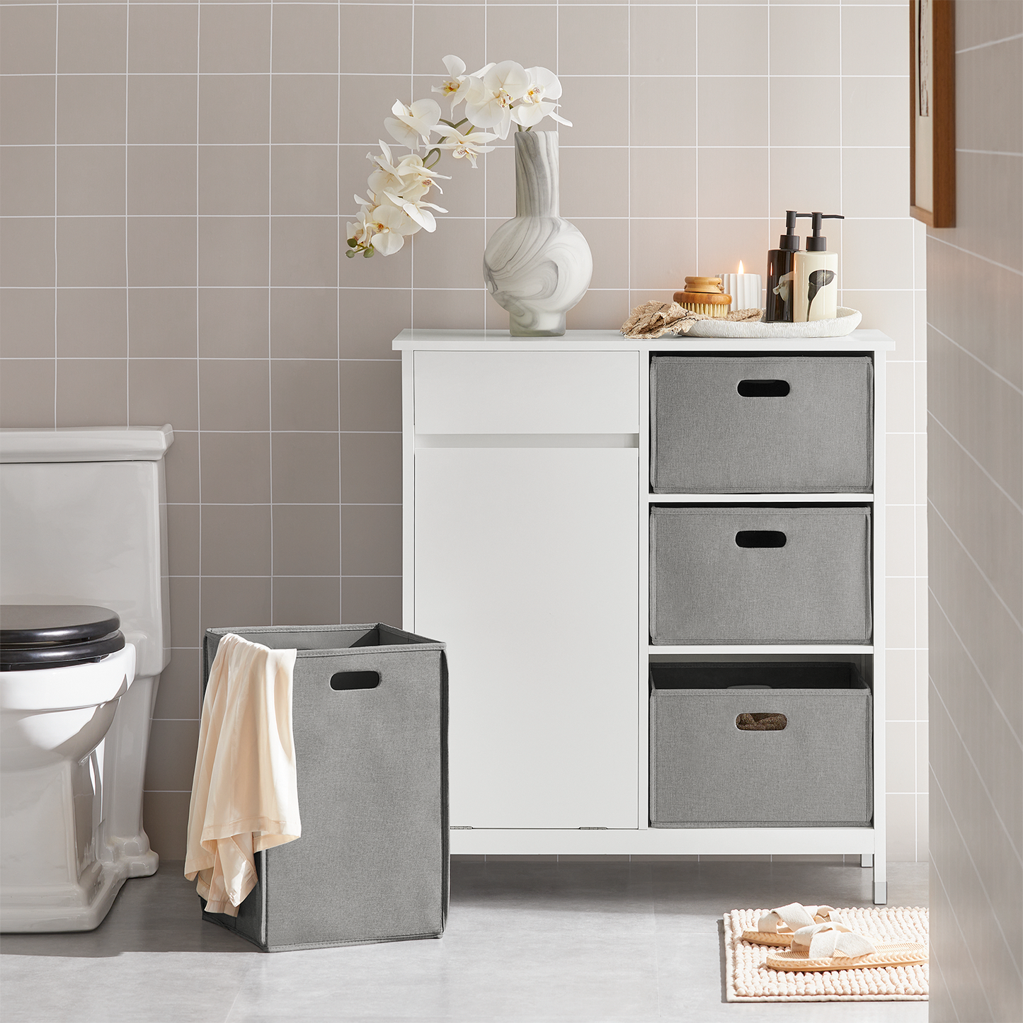 SoBuy BZR77-W Panier à linge Coffre à linge Armoire de salle de bain