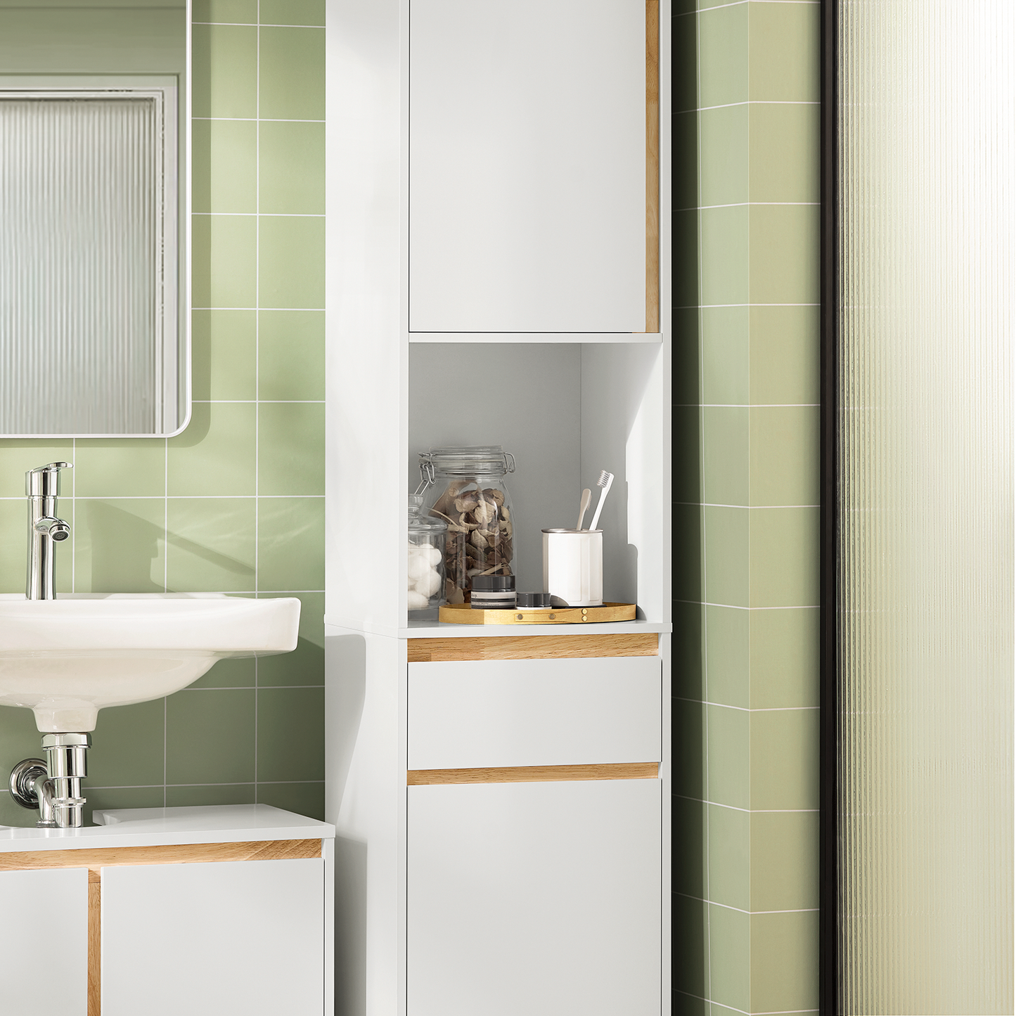 Armoire de salle de bain haute SoBuy, meuble de rangement pour salle de bain BZR80-W